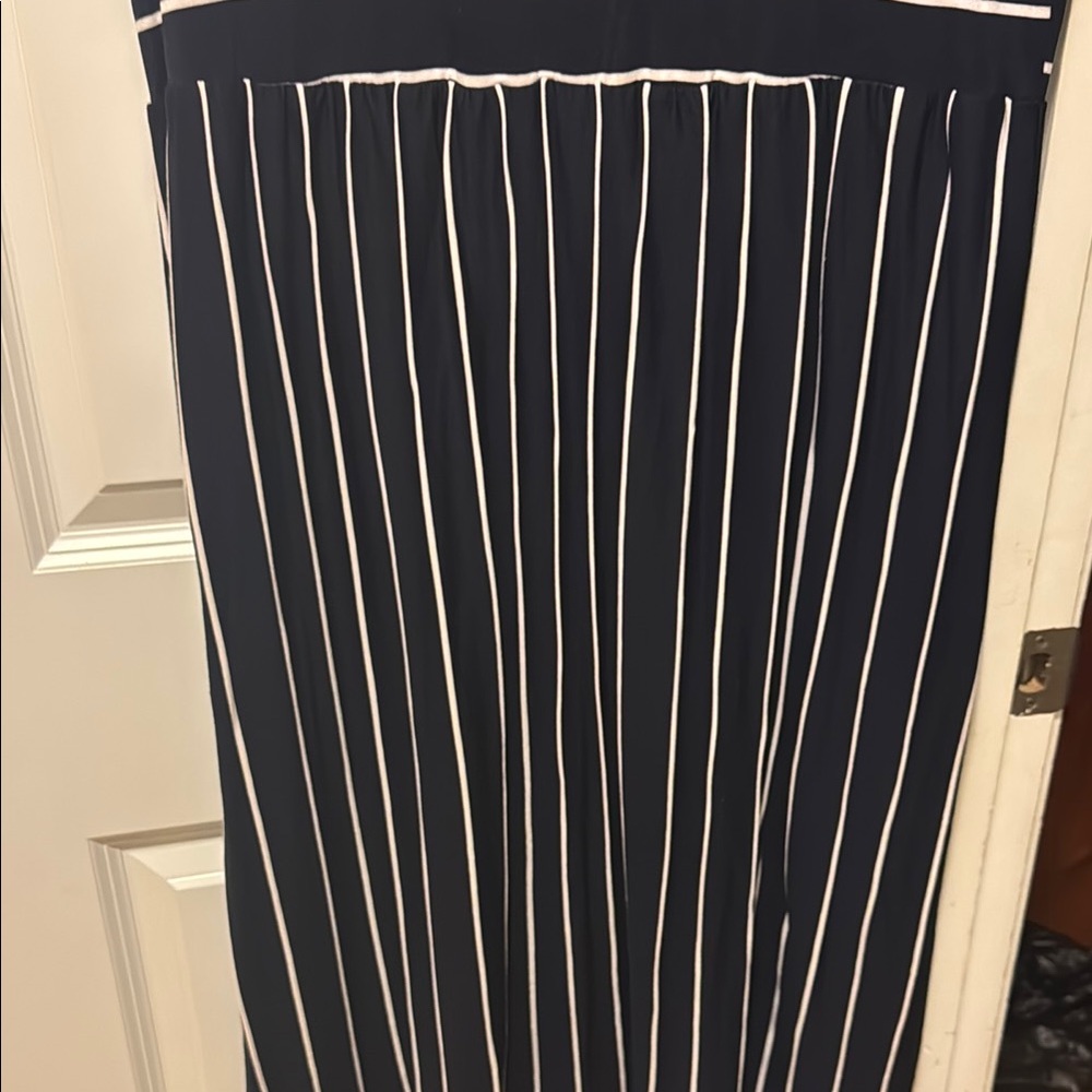 Blue and Gray Striped Casual Midi Sundress - Picture 3 of 5